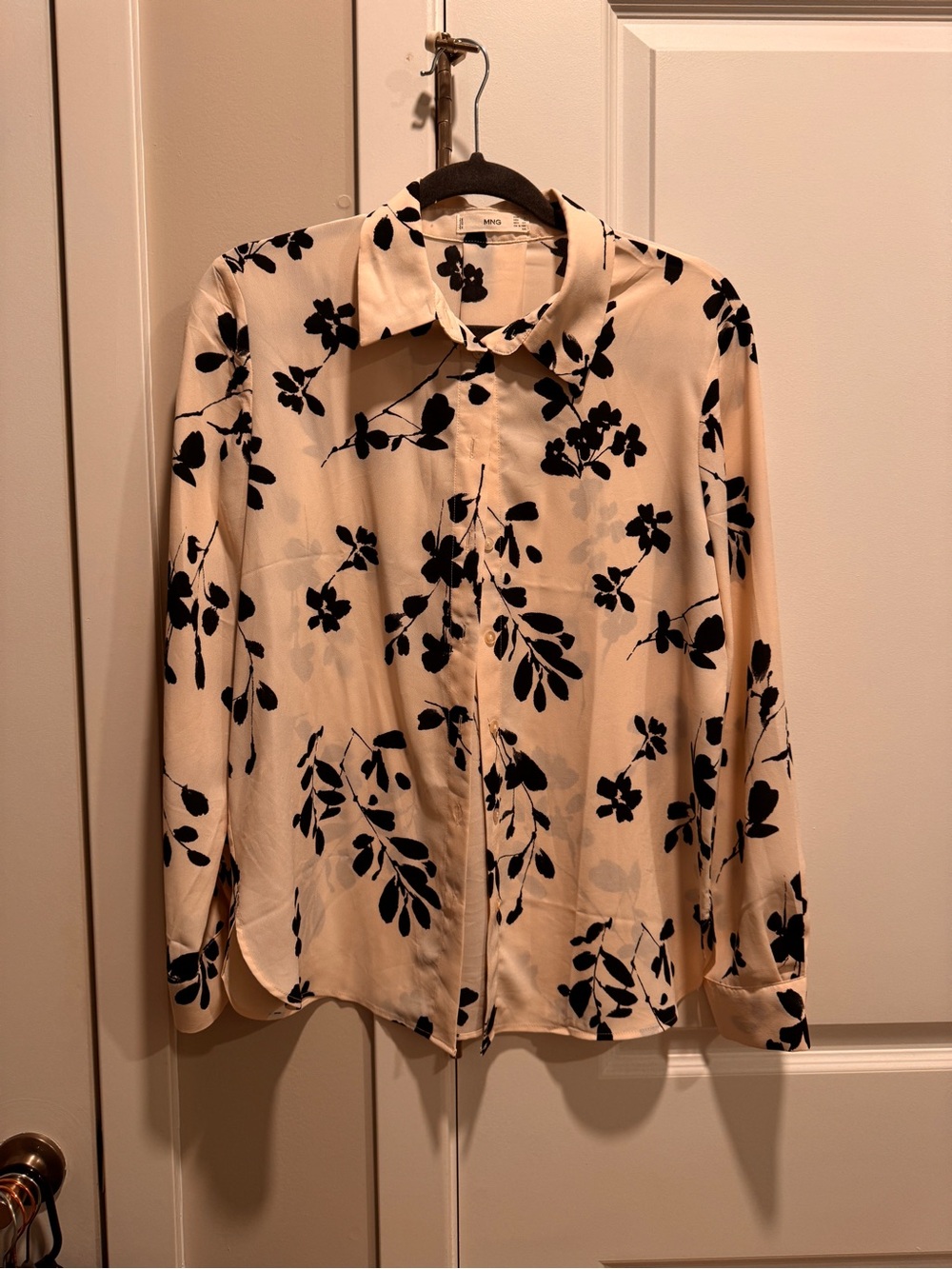 Mango small Cream Button-Down Shirt with Black Floral Print